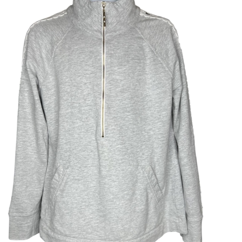 Lilly Pulitzer sweatshirt large L gray white lace popover half zip preppy